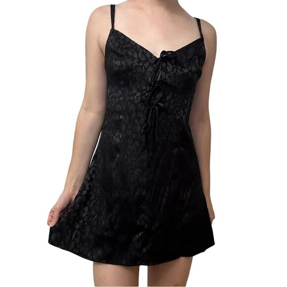 Free People Dresses & Skirts - Free People Intimately Women's L Black Bow-Dacious Mini Slip Dress Leopard Print